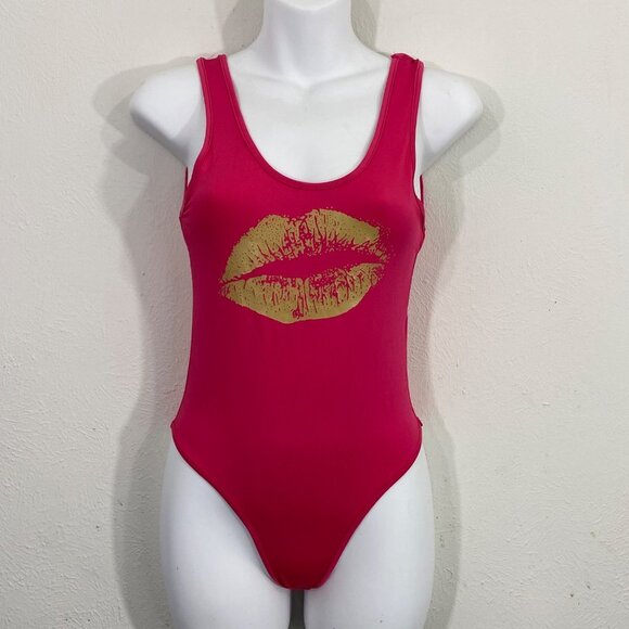 Hot Pink Lipstick Kiss Swimsuit Sz S - Picture 1 of 5